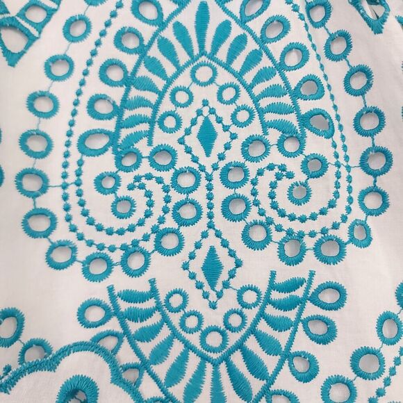 Chico's Eyelet Embroidered Top Womens Small Aqua Green Short Sleeve Bohemian - Picture 7 of 12